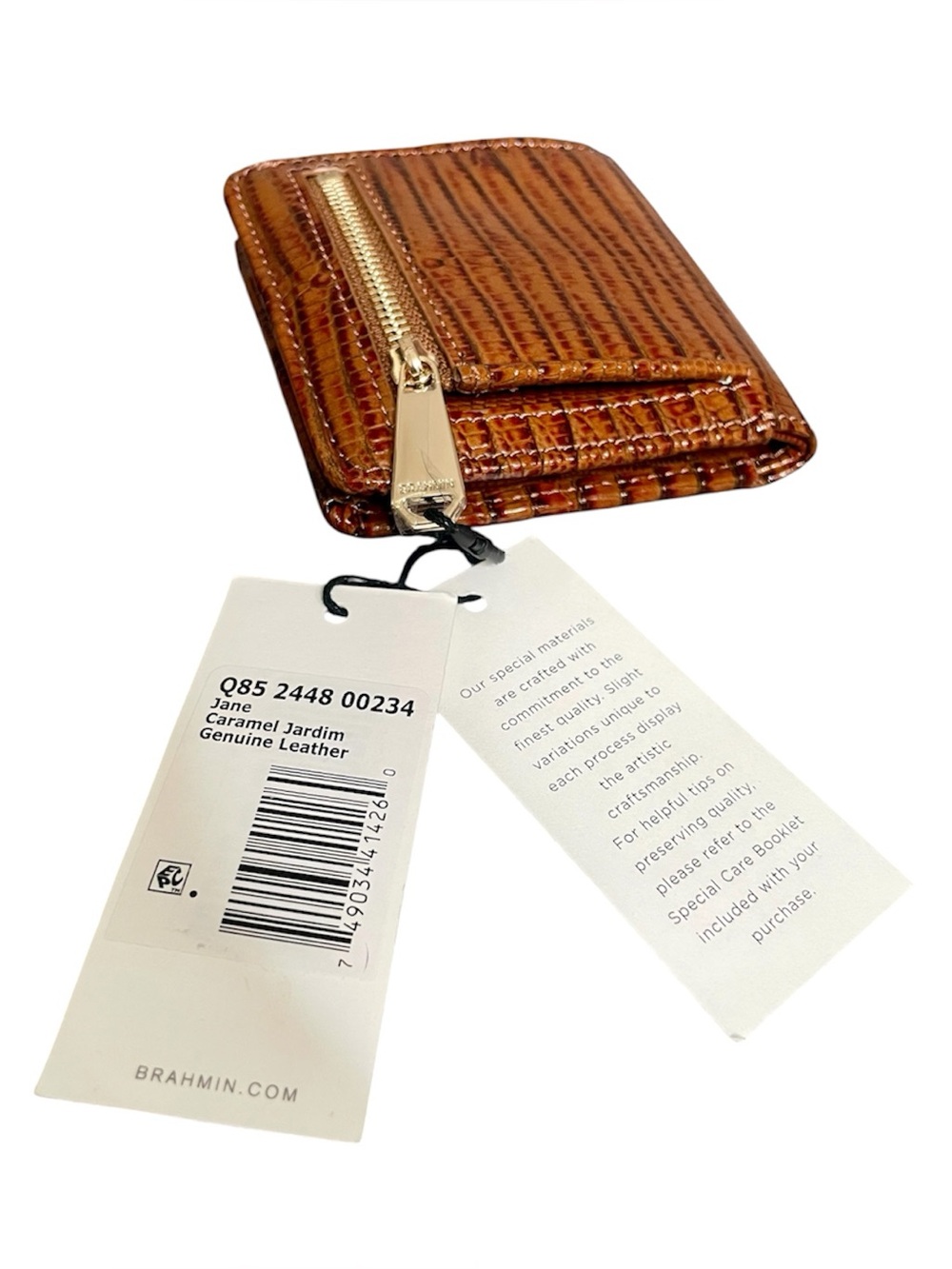 Brahmin Caramel Jardim Embossed Leather Snap Closure Compact Wallet New w/ Tags - Picture 6 of 7